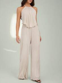 SHEIN Tall Set da 2 pezzi, top a canottiera con collo alla coreana e pantaloni lunghi, colore unito, adatto per vacanze