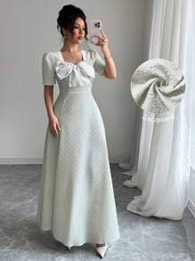 Modelyn Vestido midi para mujer de manga larga, corte holgado, con cuello cuadrado y lazo a la francesa - Multicolor - Ver 2