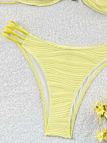 SHEIN Swim Women's Summer Beach Solid Color Textural Sexy Bikini Swimsuit Set - Yellow - View 5