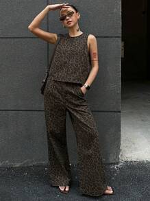 DAZY 女士牛仔两件套服装 - 咖啡棕 - 查看 3