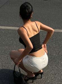 DAZY Women's Lace Patchwork Rhinestone Decor Sexy Camisole Y2k,Crop Tops Women Sexy Women Tops Going Out Tops Sequin - Black - View 4