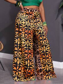 Slaydiva Women Plus Size Loose Printed Wide Leg Pants, Suitable For Music Festival, Easter, Western, Boho, Nashville, Birthday Party, Graduation, Student, Daily Casual, Leisure, Vacation, Cruise, Beach, Sunbathing, Relaxing Holiday,Summer Pants - Multicolor - View 1