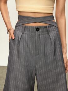 Rina Fox 女式条纹褶皱阔腿宽松休闲百慕大短裤