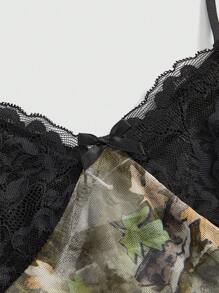 ROMWE Women's Y2K Spaghetti Strap Backless Allover Print Lace Design Sexy Fashion Camisole Top Valentine Day, Summer Women, Boho, Bohemian - Multicolor - View 3