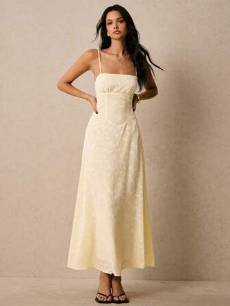 Poéselle 女士中长款纯色细肩带连衣裙，夏季时尚