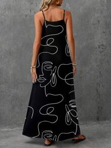 Easowa Đầm dài nữ in họa tiết chân dung, chất liệu co giãn, kiểu dáng thoải mái và thời trang, phù hợp cho mùa hè, phong cách bohemian, thích hợp đi chơi, đầm thanh lịch, đầm thường ngày. - Nhiều màu - Xem 8