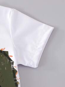 SHEIN 1 Set Toddlers' Cool T-Rex Graphic Print Sunglasses Pattern Short Sleeve T-Shirt & Shorts Outfit, Lightweight Casual Wear Suitable For Spring/Summer Young Boys Matching Sets Summer Holiday - Multicolor - View 7