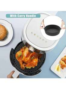 1/2/3 包可重复使用黑色空气炸锅硅胶锅，有机硅胶空气炸锅内胆，空气炸锅配件，厨房一次性烘焙垫替代品。加厚圆形烤盘，适合健康烹饪，适用于 4-7 夸脱空气炸锅，适用于烤箱和微波炉，不粘且易于清洁