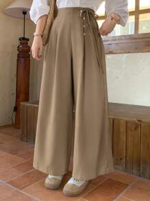 FRIFUL Women's High Waisted Wide Leg Ankle Pants, Commute Style, Spring & Summer Linen - Khaki - View 5