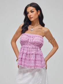 Roylia Parte superior corta de mujer con adorno de mariposa y ribete de encaje