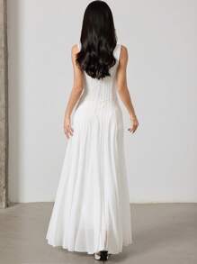 Heiryn Váy không tay thắt eo màu trơn cho nữ, mùa hè - trắng - Xem 2