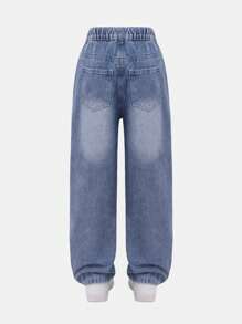 Tween GirlsWashed Light Blue Loose Straight Leg Jeans For Autumn - Light Wash - View 2