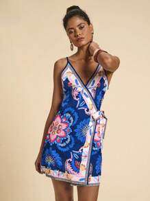 Travachic Summer Casual Date Dress For Holiday Outings, Bohemian-Style Printed Dress With Tie Straps For Vacation, Simple Outfit, Office Wear, Old Money Attire, Teacher's Outfit, Date Dress, Dress For Attending Wedding Season, Afternoon Tea Party For Sisters, Holiday Dress, Mother's Day Dress, Dress For Attending Music Festival,Bohemian Clothes - Multicolor - View 6