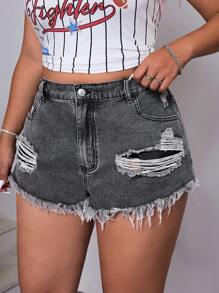 SHEIN ICON Fashionable Casual Washed Shorts For Summer - Grey - View 4