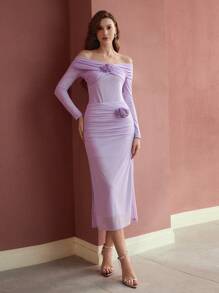 MOTF PREMIUM RHINESTONE DETAIL STEREO FLORAL SKIRT,VALENTINE'S DAY - Purple - View 7