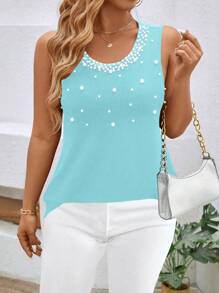 EMERY ROSE Plus Size Women Summer Casual Beaded Tank Top - Baby Blue - View 5