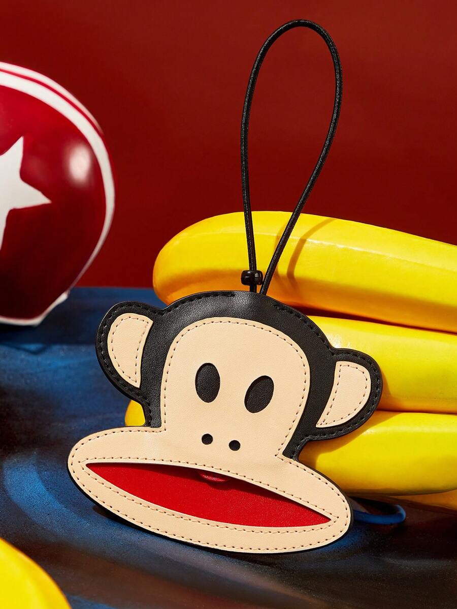 Paul Frank X SHEIN 1 件可爱猴子印花 PU 皮革拼贴行李牌，拉出式设计，可隐藏私人信息，可挂在行李箱、旅行包、背包上，适合男士、女士、学生、街头风格 - 黑色 - 查看 1