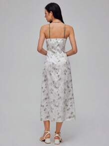 Roylia 女士中长连衣裙，数码印花、扎染、混合图案、大碎花、撞色、系带蝴蝶结、细肩带、露背、超大 A 字廓形，适合派对、婚礼、节日、优雅、性感、奢华、浪漫、别致、简约、春夏