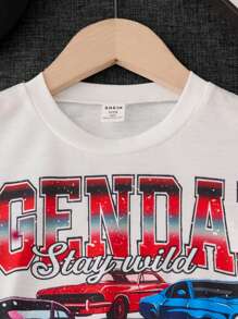 Camiseta de manga corta con gráfico vintage desgastado para niños pequeños, diseño informal de verano, conjunto a juego con papá (2 piezas se venden por separado)