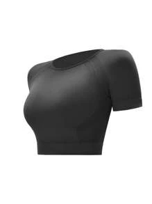 Easithlete 3 chiếc áo thun thể thao tay ngắn raglan màu trơn dành cho nữ, áo ôm sát, áo tập gym, áo nén cho nữ - Nhiều màu - Xem 4