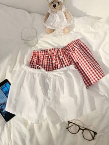 CovetEZ Pantalones cortos casuales para mujer con diseño de lazo en la cintura y botones