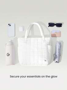 GLOWMODE 7L Water-Resistant Make It Quilted Dual Handle Tote Bag With Multi Pockets Daily Casual - White - View 2