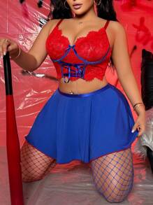 SHEIN 5 Piece Costume Set, Fantasy Lace Bralette In Contrast Color - Multicolor - View 5