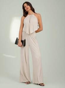 SHEIN Tall Set da 2 pezzi, top a canottiera con collo alla coreana e pantaloni lunghi, colore unito, adatto per vacanze