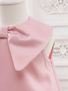 SHEIN Baby Girl Elegant Minimalist Cute Bow Shape Hem Ruffle Patchwork Dress - Pink - View 5