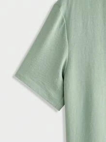 Manfinity RelaxMax Camisa casual de verano de manga corta con botones delanteros lisos para hombres
