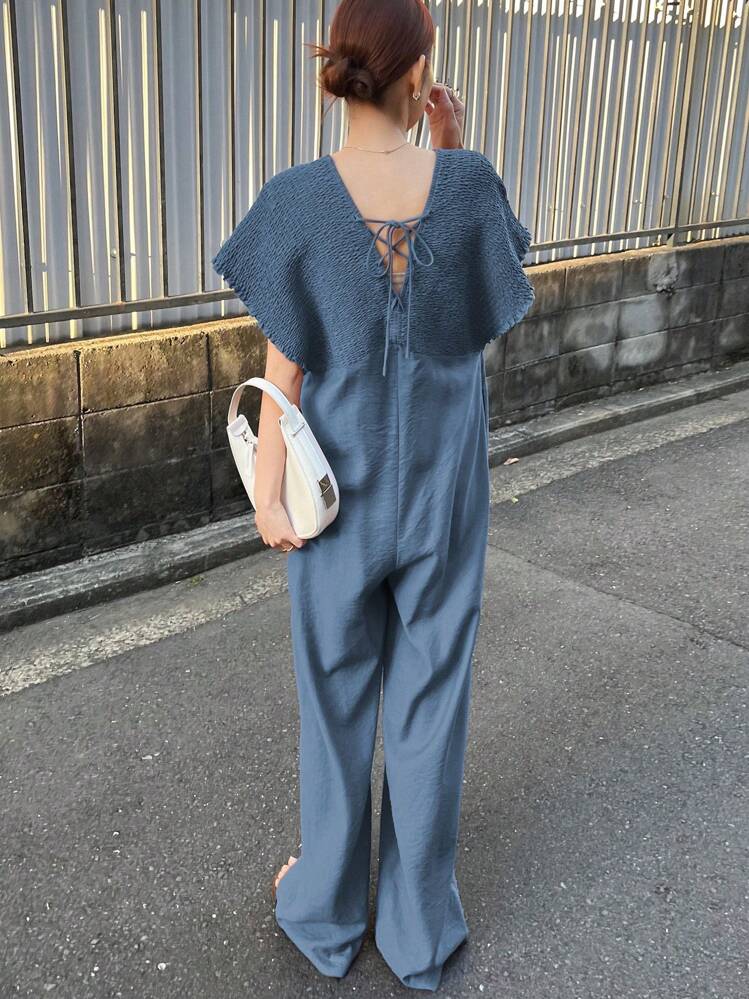 FRIFUL 女性用Vネックタイアップジャンプスーツ、夏用レディース