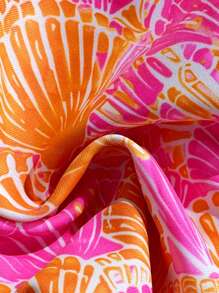 Swim Mod Summer Vacation Random Shell Print Gold Accessory Halter Triangle Cup Sexy One-Piece Swimsuit Top - Multicolor - View 3