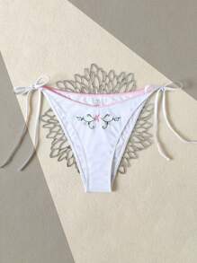 Swim Mod Plus Size White Embroidered Lace Up Low Waist Fashionable Swim Trunks For Summer Beach Vacation - White - View 1