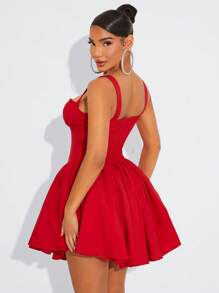 SHEIN SXY Vestido de tutú de ballet estilo princesa rojo para verano, para cumpleaños/cita/fiesta, con crinolina incorporada (no desmontable), vestido de invitada de boda para mujeres