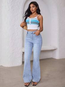 Jeanoix Jeans de mezclilla casuales y versátiles con bolsillos y vuelo para mujeres