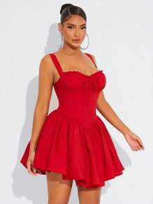 SHEIN SXY Vestido de tutú de ballet estilo princesa rojo para verano, para cumpleaños/cita/fiesta, con crinolina incorporada (no desmontable), vestido de invitada de boda para mujeres