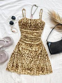 Soleia 性感细肩带豹纹网眼吊带连衣裙 - 彩色 - 查看 6