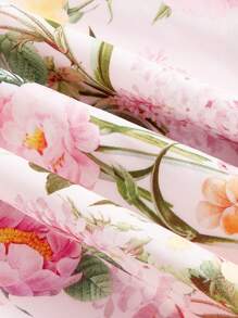 SHEIN MOD 加大码泡泡袖迷你连衣裙、碎花度假连衣裙、夏装、淡粉色连衣裙、夏威夷连衣裙 - 彩色 - 查看 4