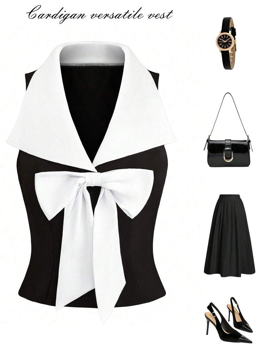 Celure Blusa elegante de trabajo para mujer con cuello en V sin espalda, cintura ajustada y lazo monocromo, tallas grandes