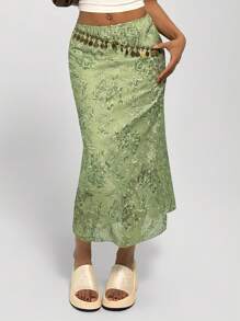 SHEIN Unity Women's Casual Green Floral Print Skirt, Spring/Summer - Green - View 5