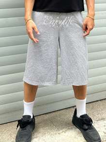 DAZY Men's Letter Embroidered Grey Casual Jogger Pants, Summer