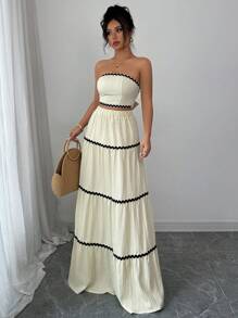 SHEIN PETITE 2pcs/Set Women Elegant Top And Skirt Suit - Apricot - View 4