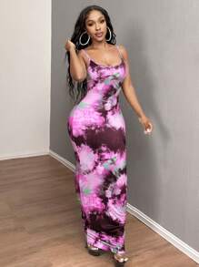 SHEIN SXY Vestido deslizante con estampado de teñido anudado, elegante, sexy y cómodo, para fiesta de graduación - Morado - Ver 7