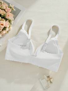 1 szt. Bezszwowy, siatkowy, patchworkowy, jednolity kolor, falbaniasty brzeg, regulowany, wyjmowany, usztywniany, bezprzewodowy biustonosz