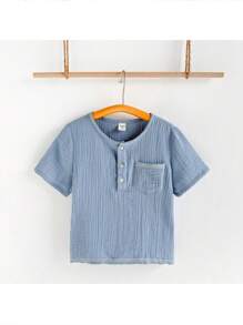 Loomiva Vintage T-Shirt für Kleine Jungen Einfarbig und kontrastierendem Besatz, Kurzarm, Sommer