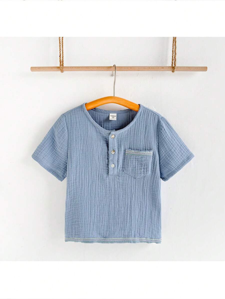 Loomiva Vintage T-Shirt für Kleine Jungen Einfarbig und kontrastierendem Besatz, Kurzarm, Sommer