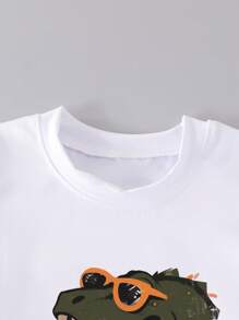 SHEIN 1 Set Toddlers' Cool T-Rex Graphic Print Sunglasses Pattern Short Sleeve T-Shirt & Shorts Outfit, Lightweight Casual Wear Suitable For Spring/Summer Young Boys Matching Sets Summer Holiday - Multicolor - View 5