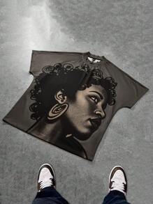 Manfinity EMRG Manfinity Streetrush Men's Round Neck Short Sleeve Graphic Printed Minimalist T-Shirt, Casual Daily Wear,Men's Loose Raglan Sleeve Printed T-Shirt,White Men T-Shirt,Graphic Men T-Shirt,Boyfriend Gifts T  T Shirts Graphic Tshirts Graphic - Coffee Brown - View 5