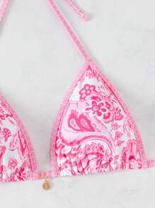 Swim Vcay VCAY Women Random Print Halter Neck Triangle Halter Beach Top For Summer Beach Vacation