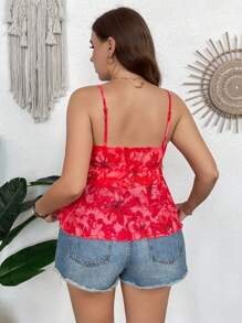 SHEIN VCAY Plus Size Women Floral Print Fashion Front Drawstring Design Camisole Vest